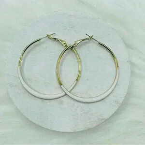 Chicque Boho 14K Gold-Plated Enamel Hoop Earrings White dipped